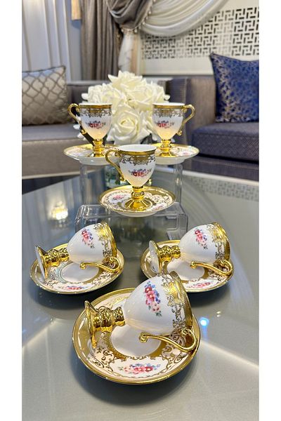Vakıf home Acar Juluius 6-Person Porcelain Footed Rose Coffee Cup Set