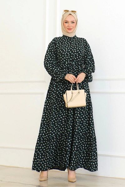 Neva Style Turquoise Rose Patterned Viscose Dress
