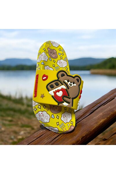 GEZER Kaydırmaz Deniz Plaj Havuz Banyo Bahçe Kız Çocuk Terlik( AYICIK Desen)