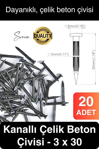Svein 20 Adet 3x30 Kanallı Çelik Beton Çivisi 3 cm Duvar Saat Ayna Resim Tablo Asmak Ahşap Metal Sivri