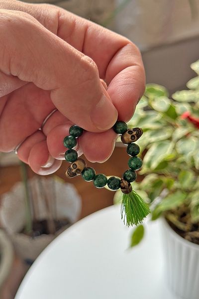 Onouqo Energy Balancing Original Ceyt Green Finger Rosary with Natural Stone