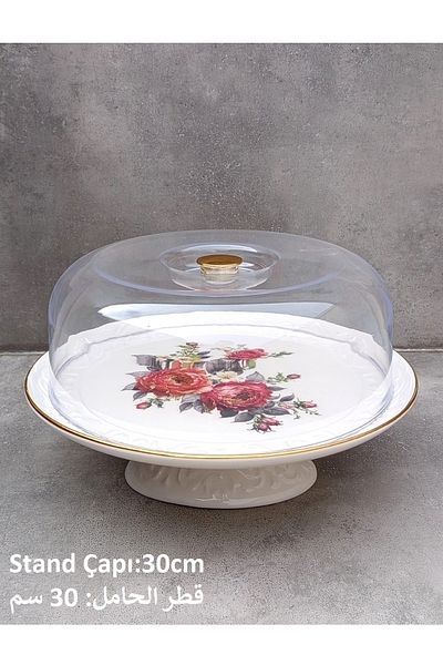 Pinkev Ceramic Cake Bowl with Plastic Lid