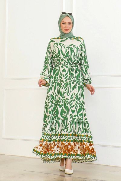 Neva Style Green Viscose Dress - Patterned and Colorful Skirt