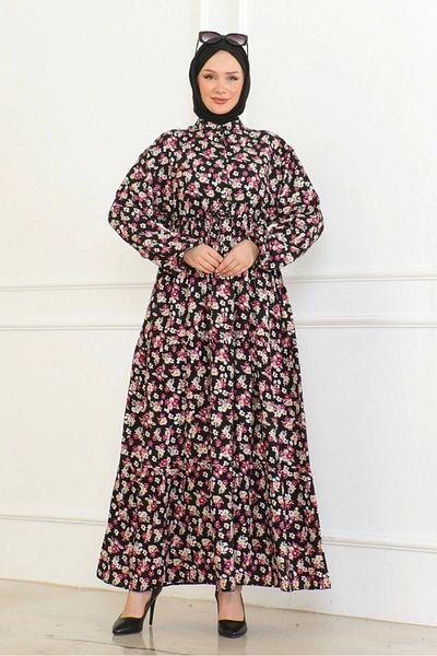 Neva Style Viscose Fabric - Floral Patterned Tie-Up Dress, Dried Rose