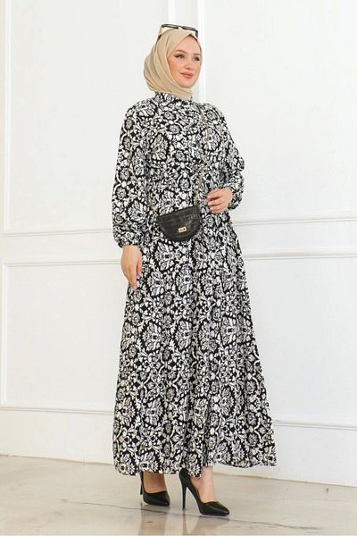 Neva Style Black/White Viscose Tied Dress