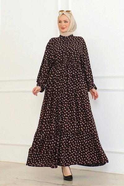Neva Style Red Rose Patterned Viscose Dress
