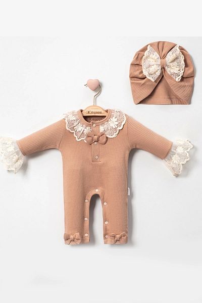 belle vista 2-Piece Baby Girl Rompers with Lace Collar Detail and Hat