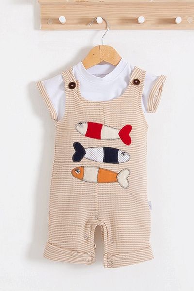 belle vista Fish Embroidered Short Sleeve Baby Boy Jumpsuit