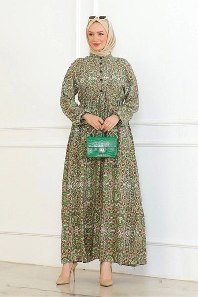 Neva Style Green Viscose Dress - Authentic Pattern
