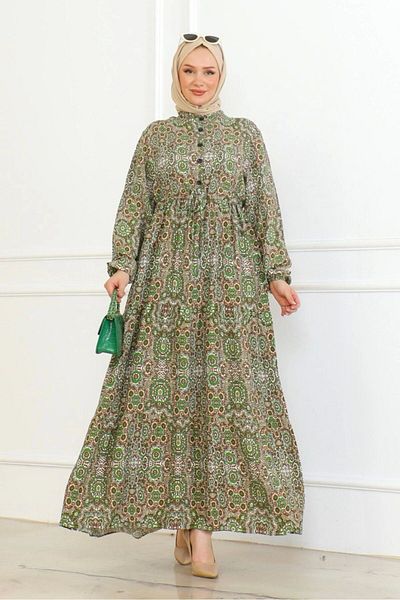 Neva Style Green Viscose Dress - Authentic Pattern