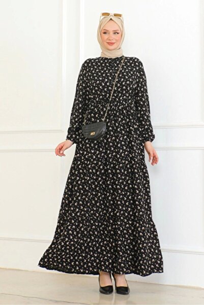 Neva Style Φόρεμα βισκόζης με μοτίβο τριαντάφυλλο σε καφέ χρώμα