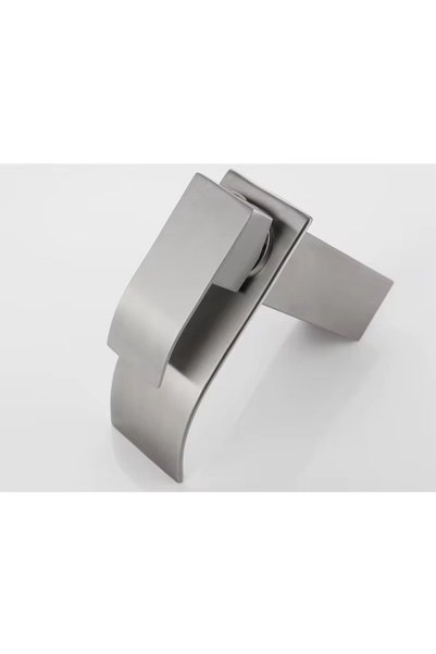 RENA DESIGN Sink Faucet Inox Waterfall Square Body Tilted Basin Bathroom Fixture Double Entry Tap Lux Matte Gray