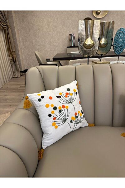 Reset Macasa Beyaz Kumaş Punch Nakışlı 4 Adet Kırlent Kılıfı