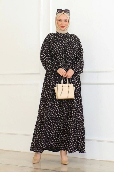 Neva Style Purple Rose Patterned Viscose Dress