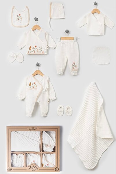 Pure Kids Store Kutulu %100 Organik Pamuk Müslin 10 Parça Kız Bebek Çiçekli H...