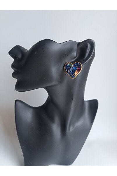 BHR AKSESUAR Yeşil Siyah Kalpli Küpe