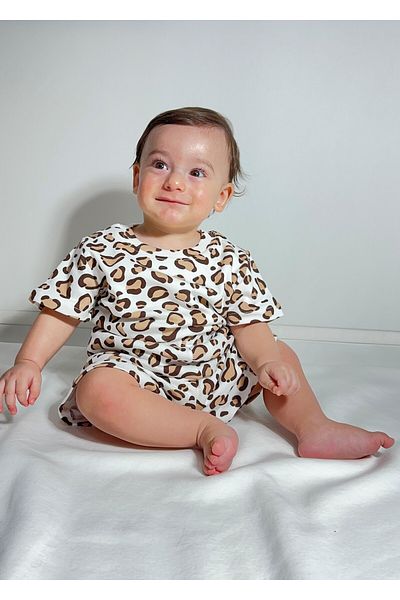 Drop Kids Children's Pajama Suit Short Shorts Leopard Pattern 100% Cotton