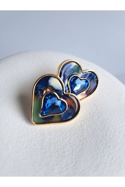 BHR AKSESUAR Green Black Heart Earrings
