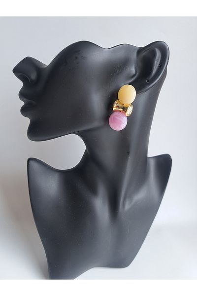 BHR AKSESUAR Pink Ecru Zircon Stone Earrings