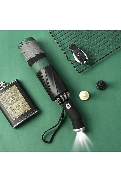 Choice Dark green light Fully Automatic Sun Protection Umbrella Folding Waterproof Umbrella With LED Flashl