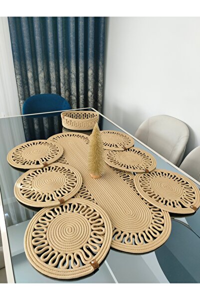 ADES HOME DESİGN Jute,American Service Set,6 Placemats,1Bread Basket,1 Runner,Dish Mat,Ranır,Placemat Set,Lux Presentation