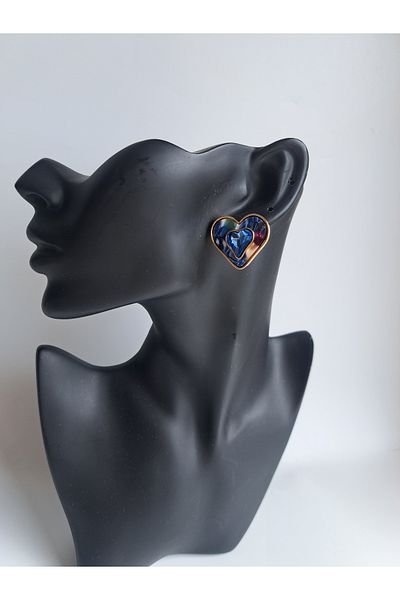 BHR AKSESUAR Green Black Heart Earrings