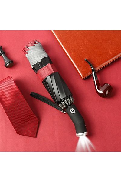 Choice lighted red Fully Automatic Sun Protection Umbrella Folding Waterproof Umbrella With LED Flashlight