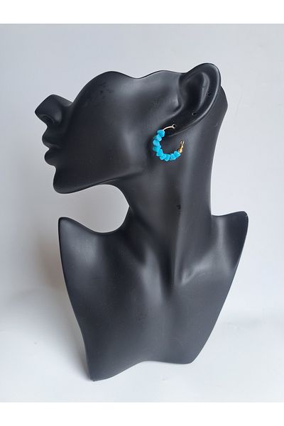 BHR AKSESUAR Blue Jewelled Hoop Earrings