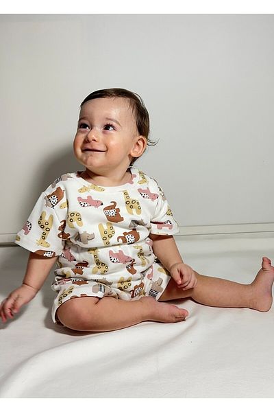 Drop Kids Children's Pajama Suit Short Shorts Elephant Pattern 100% Cotton