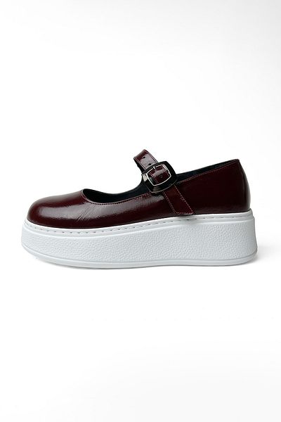 RABU Burgundy Patent Leather Women's Genuine Leather High Casual Sports Shoes with Metal Buckle