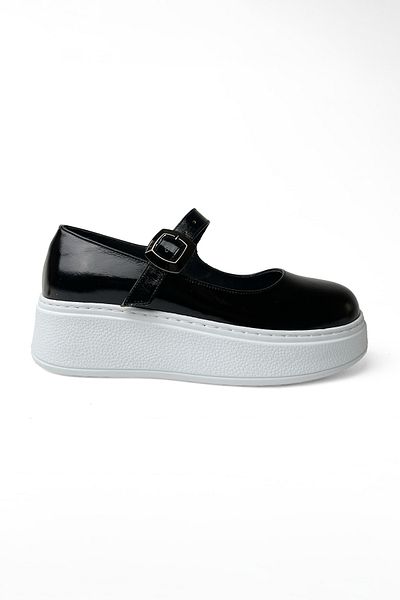 RABU Black Patent Leather Women's Genuine Leather High Casual Sports Shoes with Metal Buckle