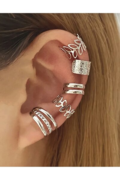 Marchen Collection Kadınlar Için Gümüş Rengi Kıkırdak Küpe 5'li