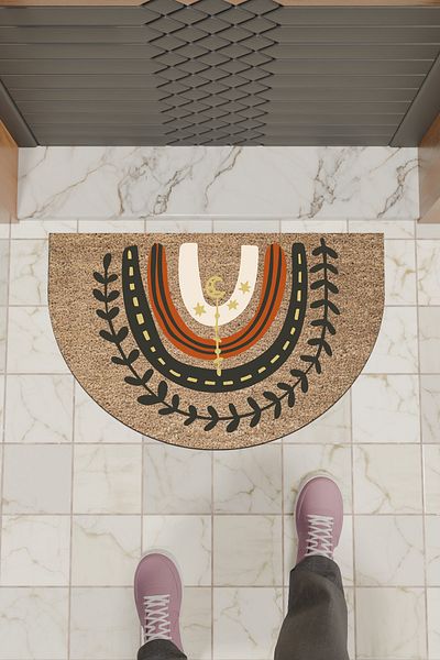 Rugmood Модерна дигитална изтривалка с кафяви пискюли и дъга