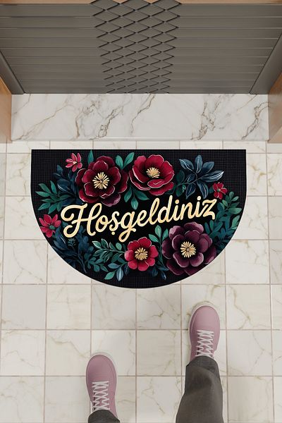 Dormot Home Modern Digital Doormat Red Flower Welcome Door Front Mat