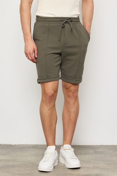 MADZEYMODA Men's New Season Diagonal Jacquard Knitted Fabric Khaki Green Shorts Ls-93056