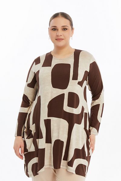 THE CABIN Women's Large Size Patterned Pocket Tunic