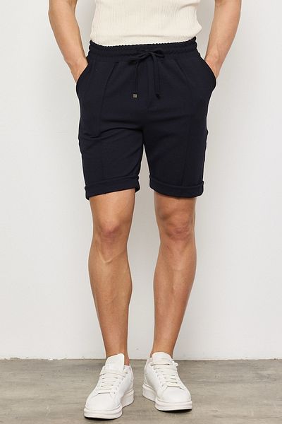 MADZEYMODA Ανδρικό σορτς νέας σεζόν Diagonal Jacquard πλεκτό ύφασμα Navy Blue LS-93056