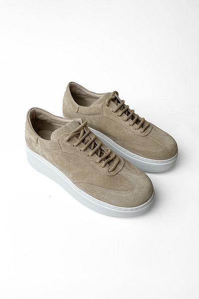 RABU Beige Suede Women's Genuine Leather High Sole Casual Sports Shoes