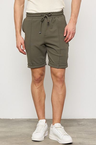 MADZEYMODA Ανδρικό νέο σεζόν διαγώνιο ζακάρ πλεκτό ύφασμα χακί πράσινο σορτς LS-93056