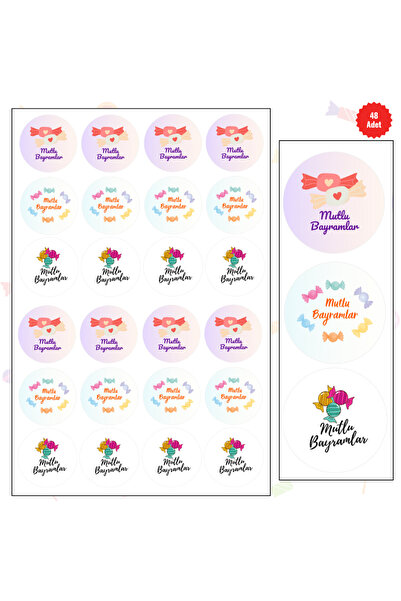 MUTLUYÜZ Bayram Etiketleri (STİCKER) MAT BASKI , 48li , 4 Cm X 4 Cm, "Mutlu B...
