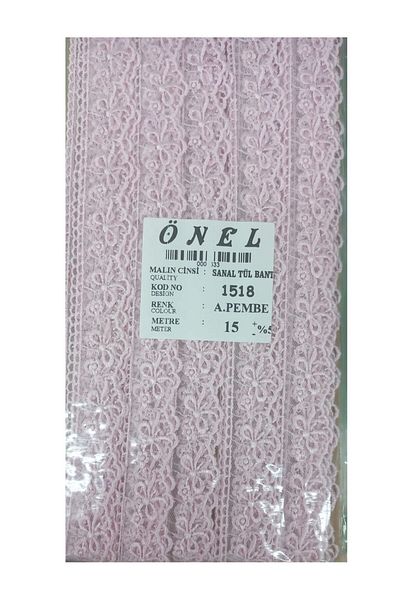 P Parla Lace Polyester Virtual Tulle Tape Light Pink 15 Meters Width 3 cm On-1518-Ap