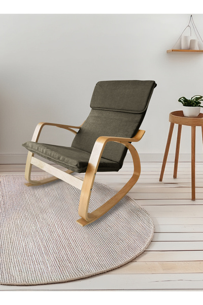 Generic Modern Bentwood Rocking Chair Chenille Fabric Upholstered Relax Rocker Lounge Chair