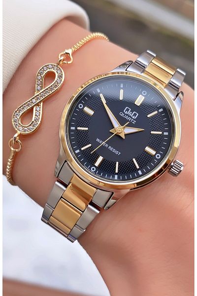 Q&Q Yellow Silver Color 2 Years Warranty Women's Wristwatch - Bracelet Gift