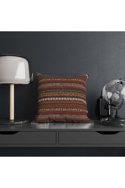 Mumi Dekor African Themed White Background Coffee Color Stripe Set of 2 Sofa Cushion and Throw Pillow Case