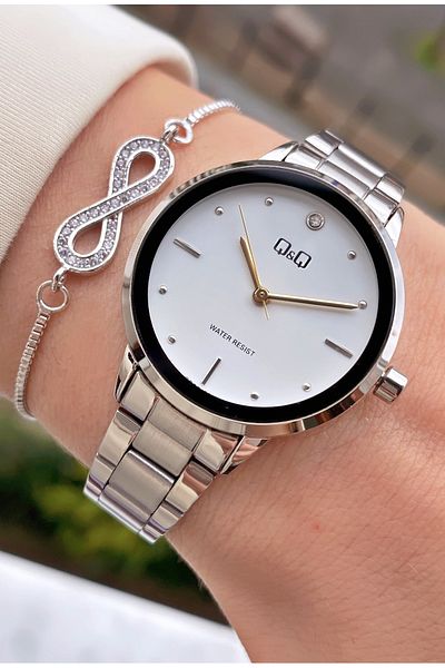 Q&Q Silver Color Waterproof Women's Wristwatch - With Bracelet Gift