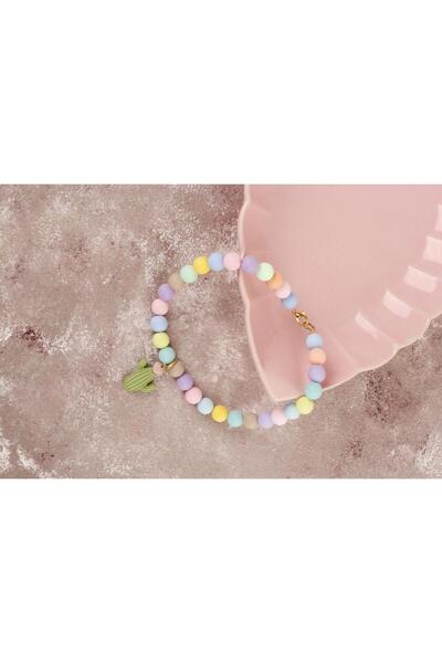 BEAD COLLAR Gökkuşağı Renkli Kaktüs Charmlı Kedi Köpek Tasma Kolye