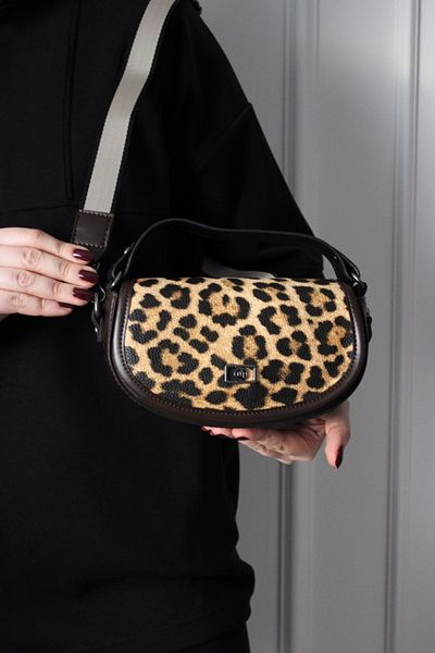 Mimoza Women's Leopard Velvet and Leather Detailed Shoulder Bag