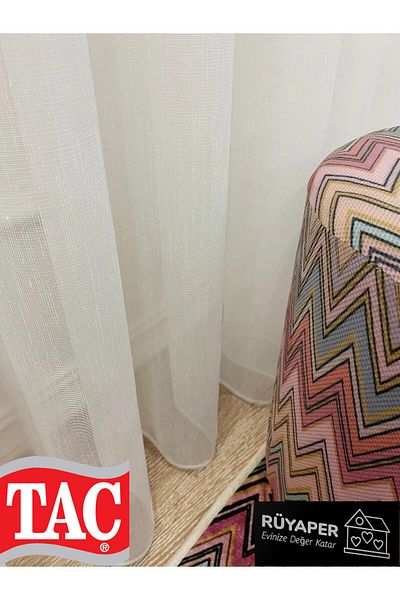 Taç Rüyaper Original 100% Linen Not Want to Iron Frequent Pleats Ecru Color Tulle Curtain