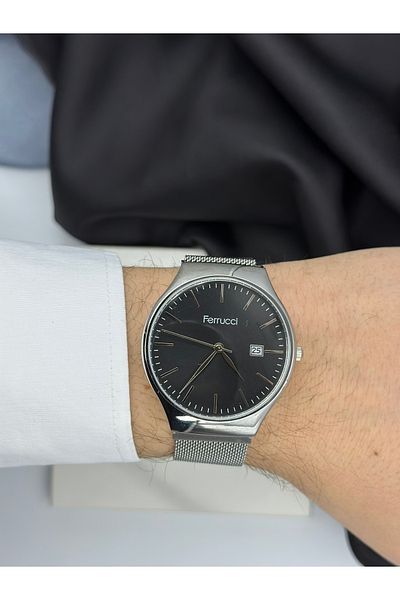 Ferrucci Silver Cord Black Dial Minimalist Design Straw Cord Ferrucci Men's Wristwatch