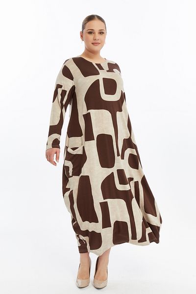 THE CABIN Γυναικείο Μακρυμάνικο Σχέδιο Φόρεμα Jumbo Plus Size